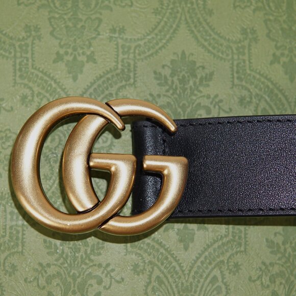 GUCCI Black Grain Leather Interlocking GG 33 mm MARMONT Belt 32/80 - Picture 2 of 4